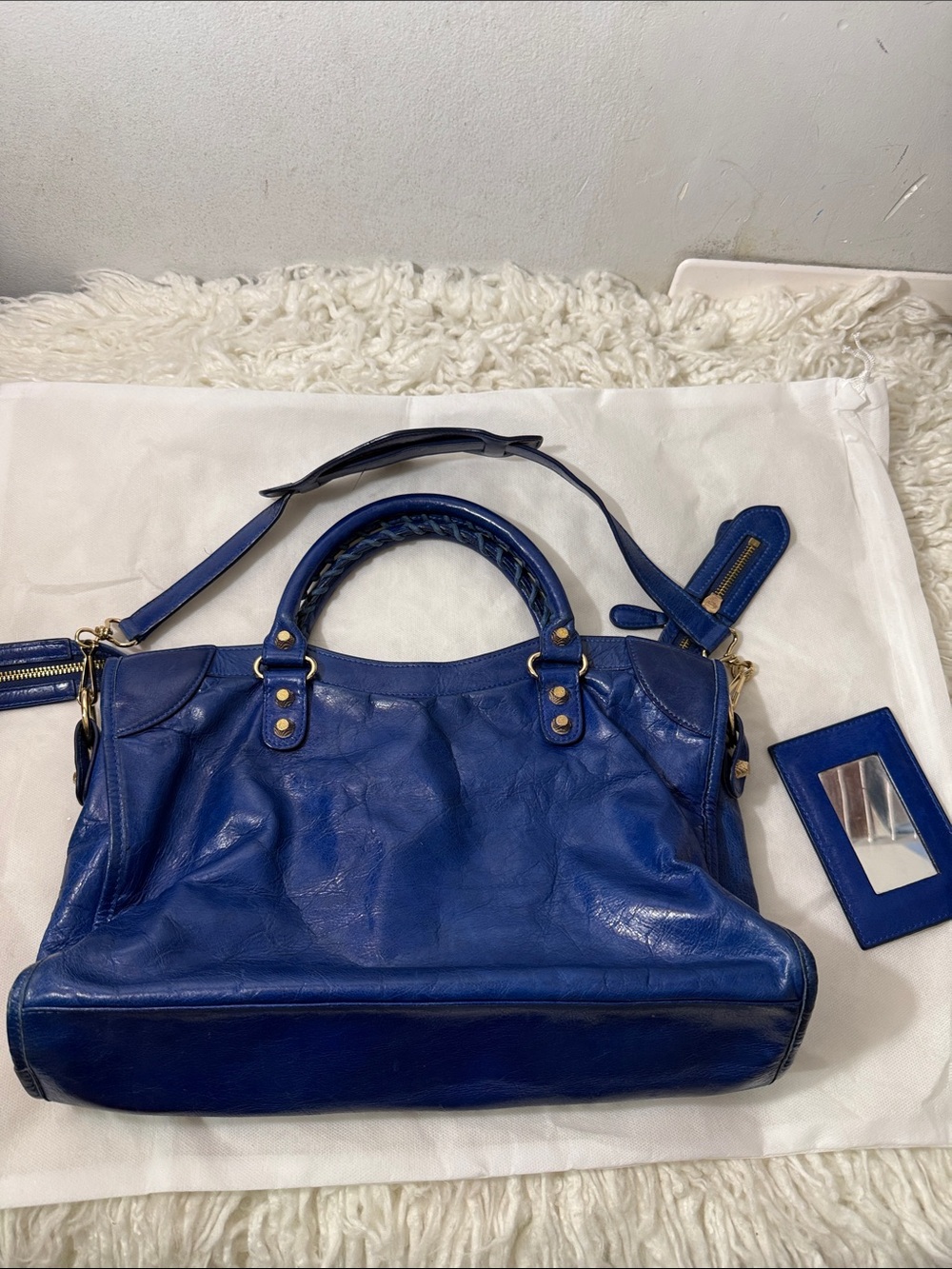 Balenciaga Blue Embossed Lambskin leather motorcycle city bag medium - Picture 6 of 16